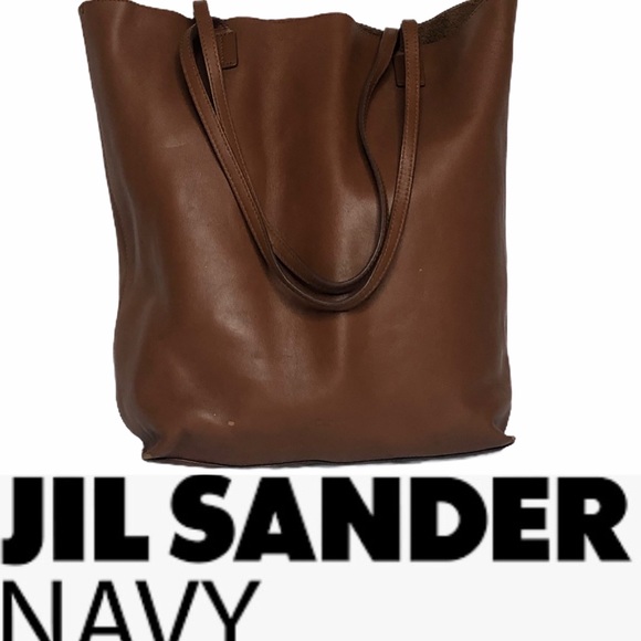 Last Chance Jil Sander Navy Brown Leather Tote Bag - Picture 2 of 14